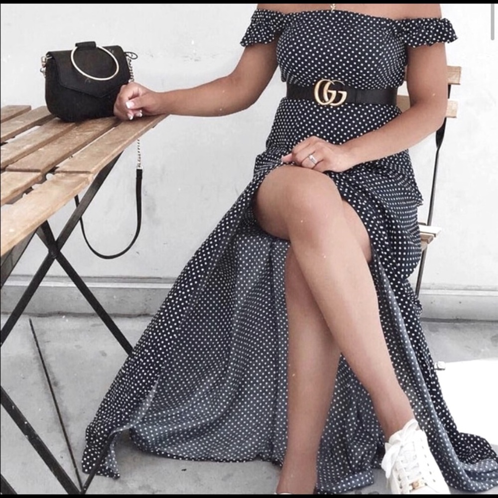 Lulus Off the Shoulder Polkadot Maxi Dress